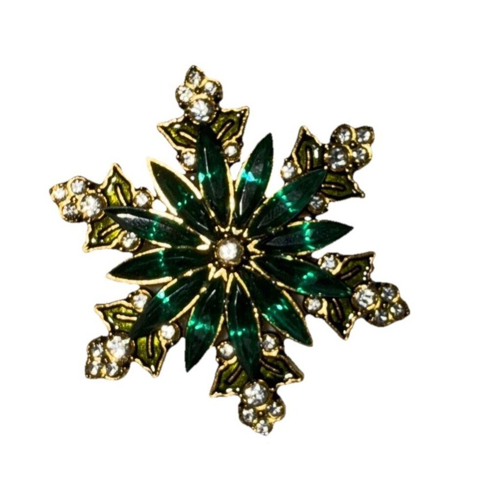 NWT Fashion Green Snowflake Brooch Pin 1.6 Inch